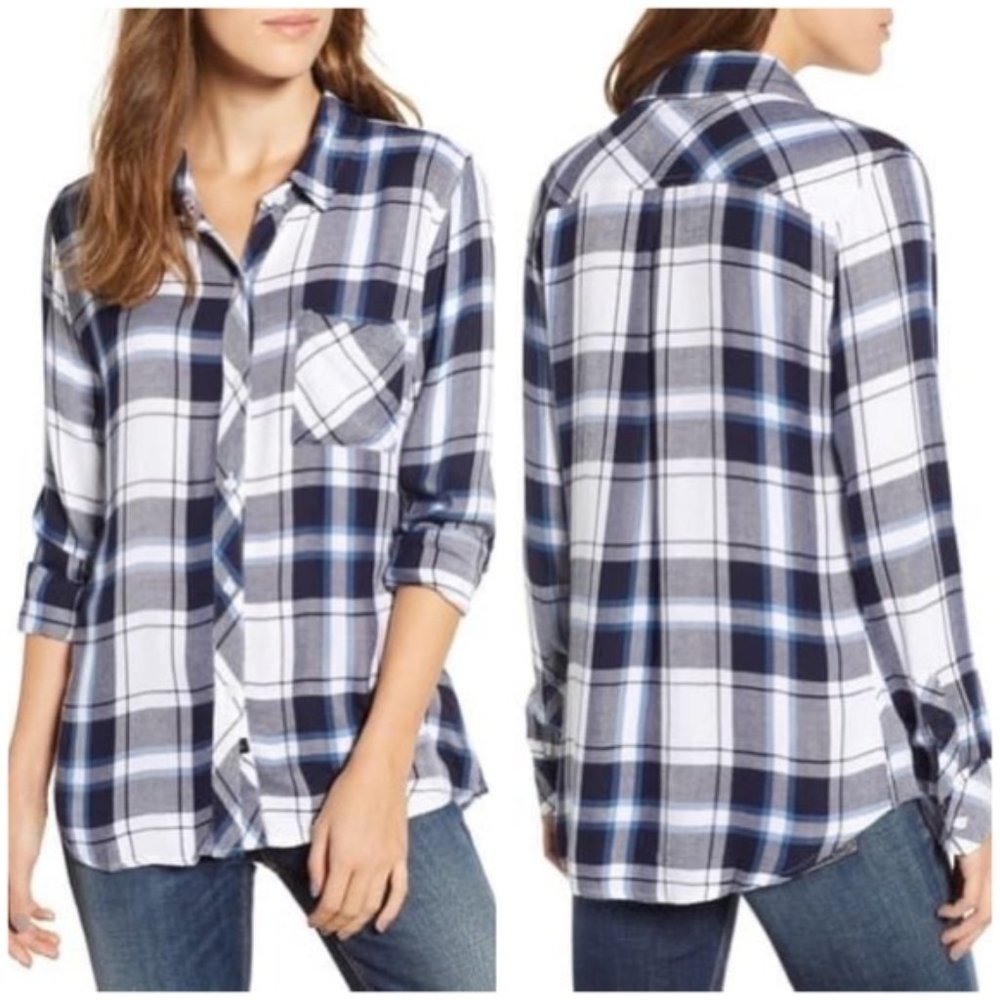 Rails Hunter Plaid Shirt In White Navy Sapphire Sz M